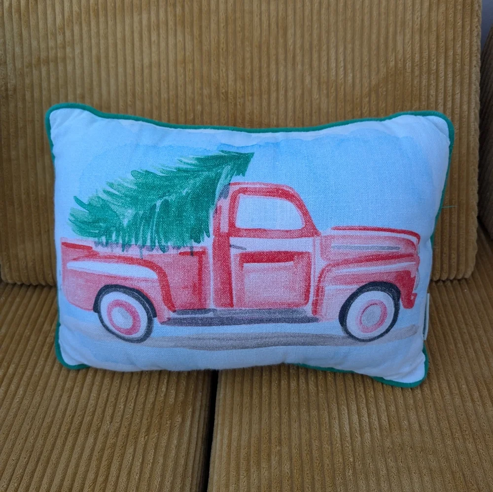 Festive Red Truck Holiday Throw Pillow